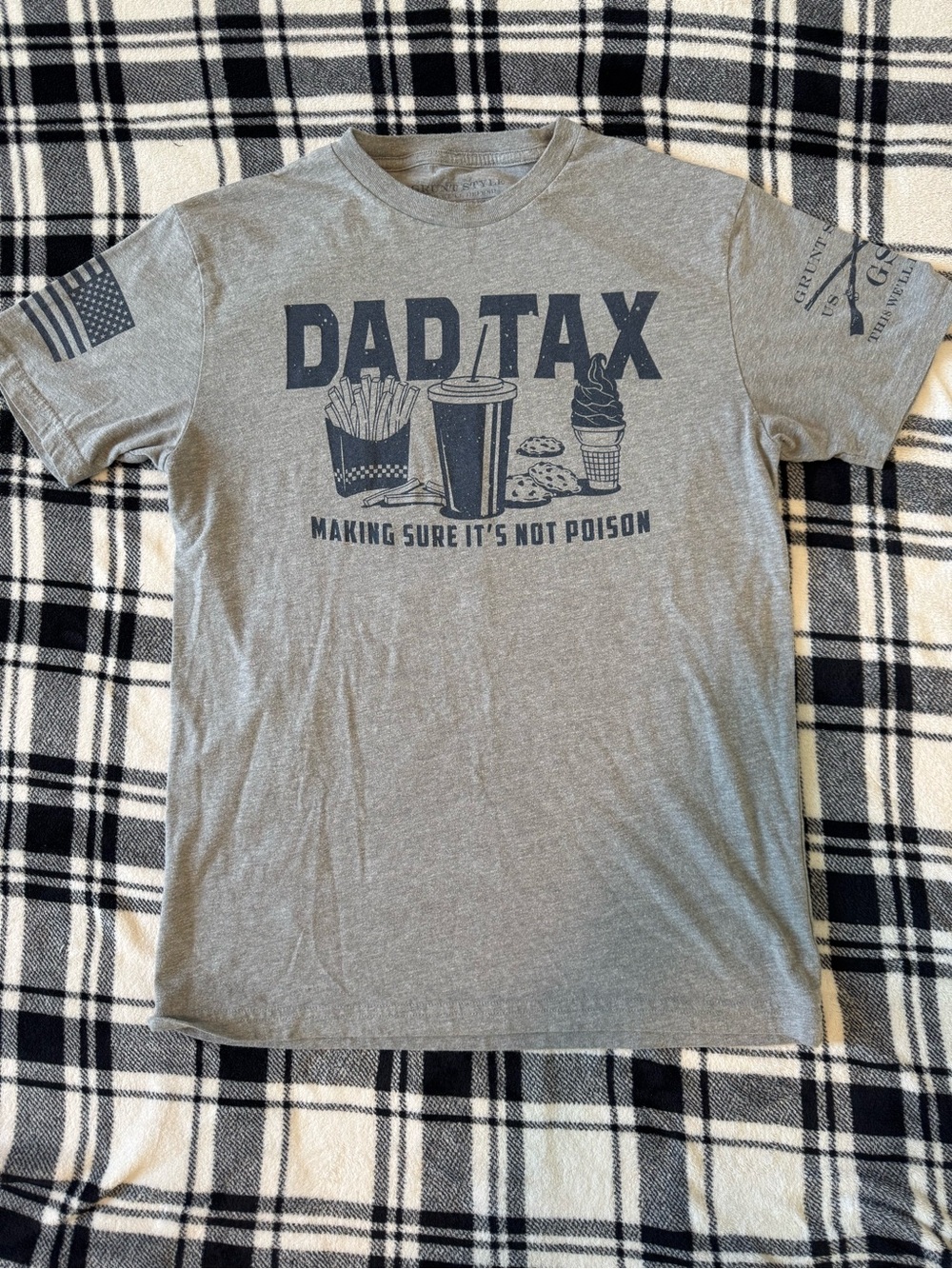 Grunt Style Heather Gray Tee with Navy Blue Patriotic Sleeve Print